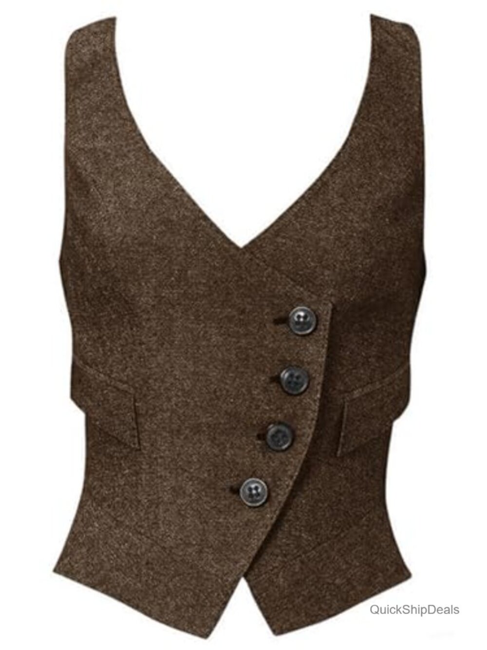 Herringbone Tweed Waistcoat Slim-Fit Button-Up Vest V-Neck Sleeveless